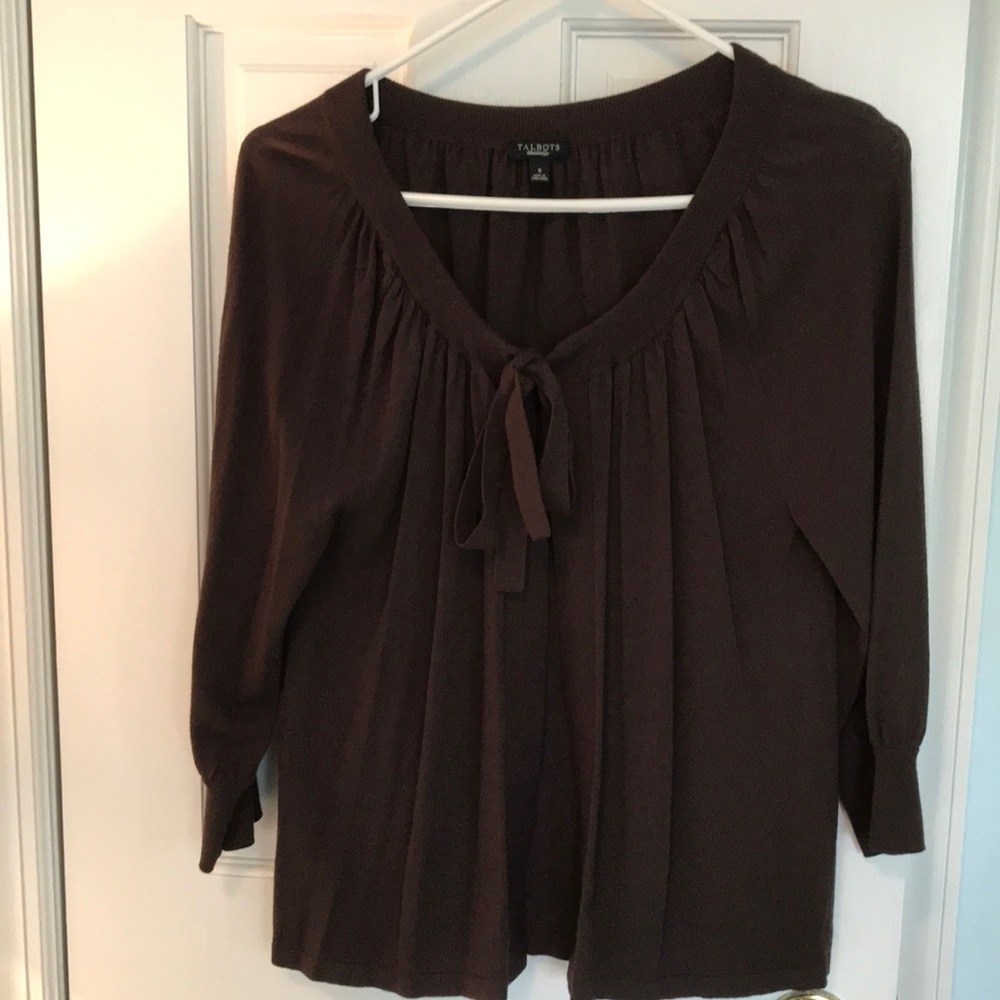 Talbots chocolate brown flowy short cardigan